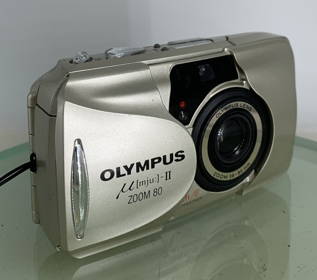 Olympus mju ii Zoom 80 35mm Ultra Compact Camera Beige All Weather  Working #350