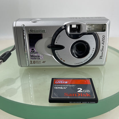 Vintage Canon PowerShot A200 2.0MP Digital Camera Tested + 2GB Memory Card #6701
