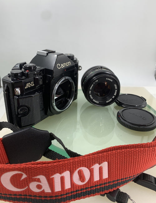 Canon A-1 35mm SLR Film Camera + FD 50mm f/1.8 Prime Lens BOXED, BOOK, STRAP#8061