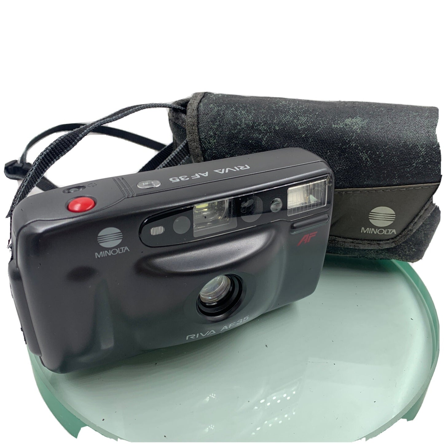 Minolta Riva AF35 Camera Compact 35mm Film with strap, case, 7980