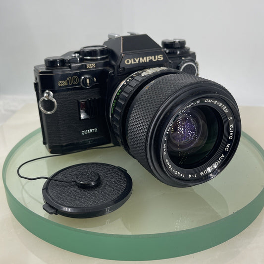 Black Quartz Olympus OM10 35mm SLR Camera Olympus 35-70mm Manual Adapter TESTED0