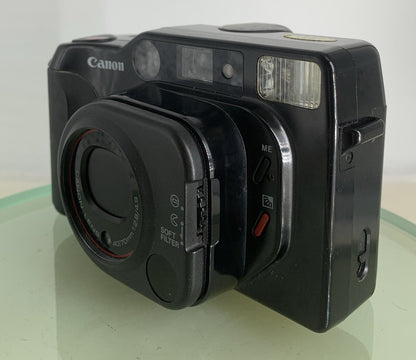 Canon Sure Shot Multi Tele 35mm Film Camera Black NO BATTERY - TESTED - 5672