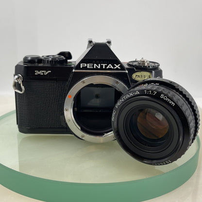 Pentax MV SLR FILM CAMERA + SMC Pentax-A 50mm F/1.7 Lens+CASE  WORKING TESTED6081