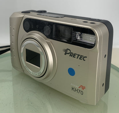 PRETEC KH-7O ZOOM POINT AND SHOOT FILM CAMERA SILVER WITH COVER TESTED - 2282