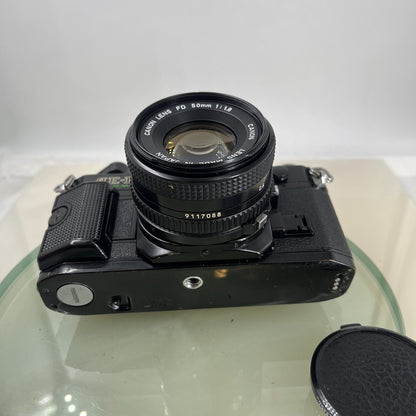 Canon AE-1 Program 35mm SLR Film Manual Camera BLACK+Canon 50mm F/1.8 FD Lens7578