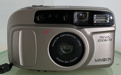 Minolta AF Riva zoom 70 POINT AND SHOOT FILM CAMERA GREY NOBATTERY-TESTED - 8431