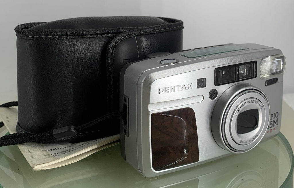Pentax Espio 145M SUPER SILVER POINT AND SHOOT FILM CAMERA+COVER+BOOK-TESTED-8490
