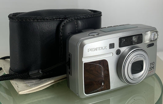 Pentax Espio 145M SUPER SILVER POINT AND SHOOT FILM CAMERA+COVER+BOOK-TESTED-8490