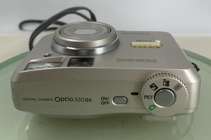 Pentax Optio 330GS Retro Digital Camera 3.2 MP SILVER WITH COVER TESTED - 4157