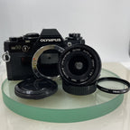 SERVICED OLYMPUS OM-10 BLACK + OLYMPUS OM 28MM F2.8 LENS 35MM SLR CAMERA #9171