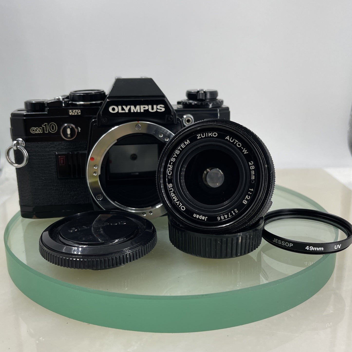 SERVICED OLYMPUS OM-10 BLACK + OLYMPUS OM 28MM F2.8 LENS 35MM SLR CAMERA #9171