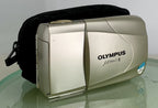 Olympus MJU II 35mm ALL WEATHER FILM CAMERA GOLDEN WITH COVER TESTED - 3190