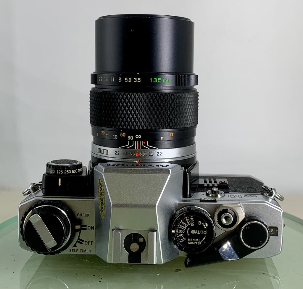 *SERVICED*Olympus OM10 35mm Film SLR Manual Camera+ OM 135 F3.5 Zuiko Lens+FLASH7
