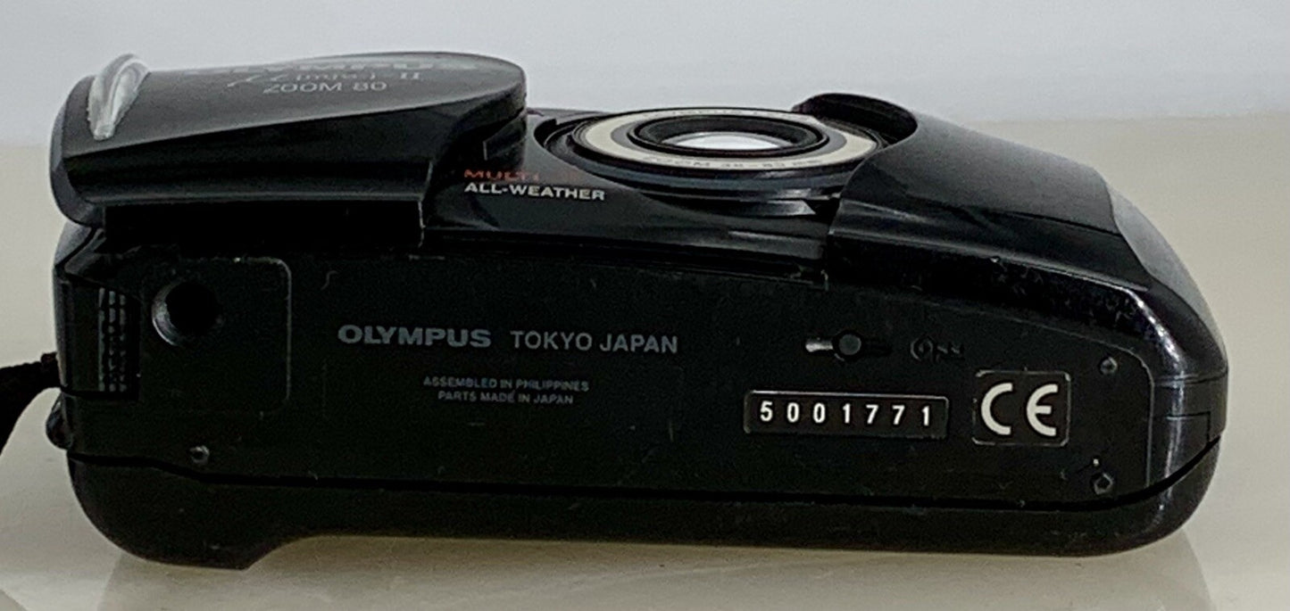 Olympus mju ii Zoom 80 35mm Ultra Compact Camera BLACK All Weather  Working #847
