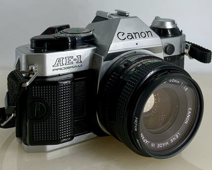 Canon AE-1 Program 35mm SLR Film Manual Camera + Canon 50mm F/1.8 FD Lens # 3040