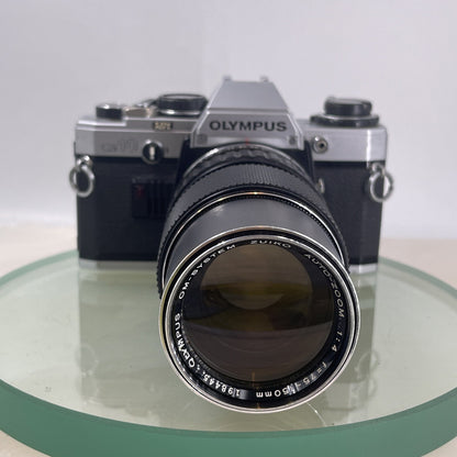 Olympus OM10 35mm SLR Film Camera +Zuiko 75-150mm f4 Silver Nose Lens TESTED#6271