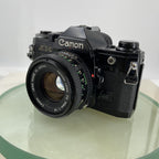 Canon AE-1  Black 35mm SLR Film Manual Camera + Canon 50mm Lens 1.8 TESTED #6122