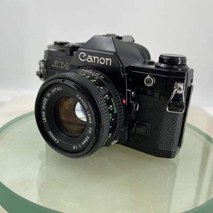 Canon AE-1  Black 35mm SLR Film Manual Camera + Canon 50mm Lens 1.8 TESTED #6122