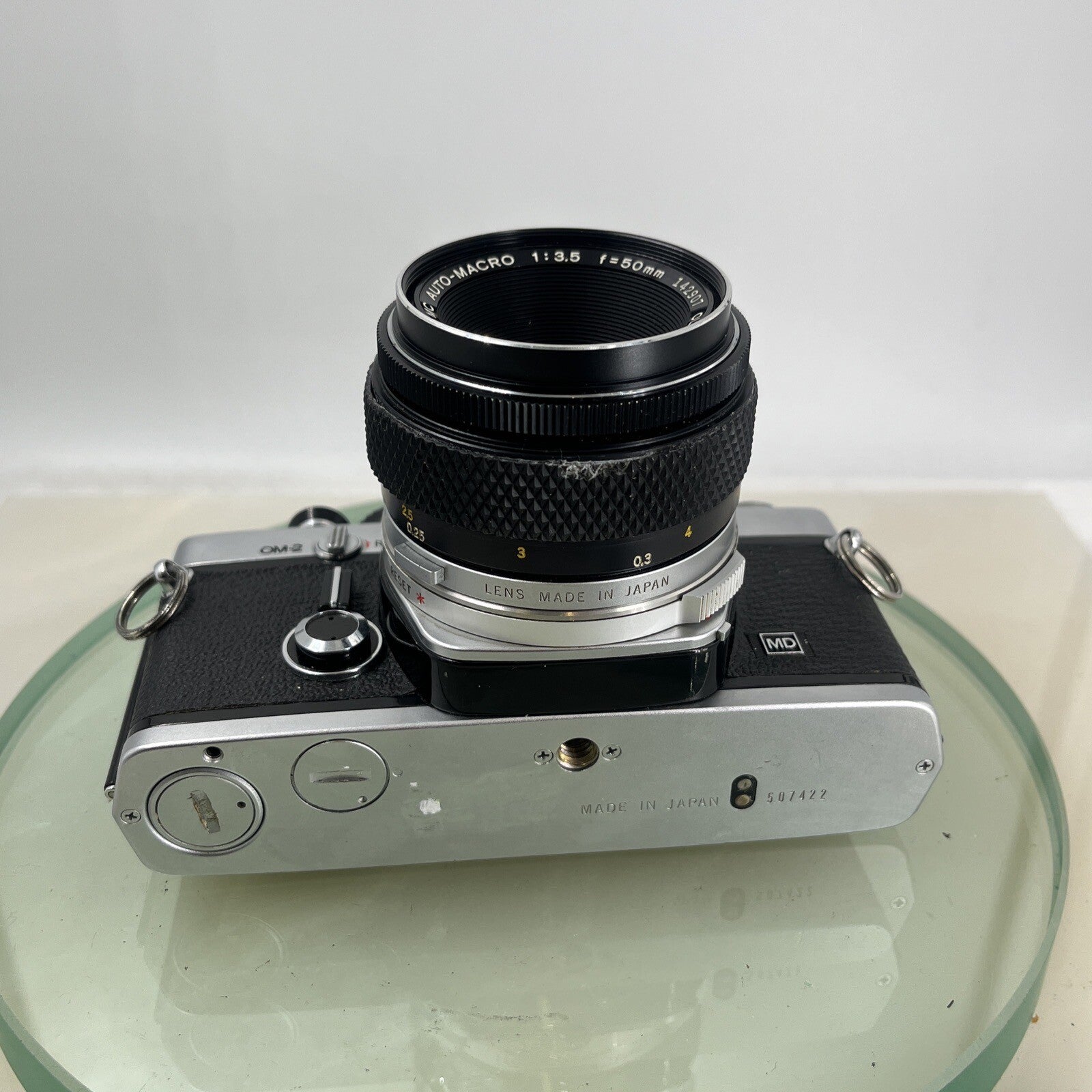 Olympus OM-2 35mm SLR camera body & Hotshoe 2 50mm 1:3.5 Silver Nose TESTED #8853