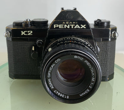 Pentax Asahi K2 35mm Black Film Camera SMC 50mm lens 1:2.K1000 Tested Works #1931