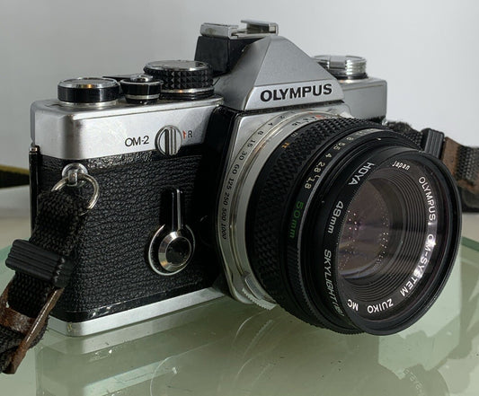 Olympus OM-2 35mm SLR camera body Olympus Zuiko 50mm 1:1.8+ Shoe, TESTED  #2410