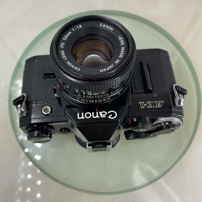 Canon AE-1  Black 35mm SLR Film Manual Camera + Canon 50mm Lens 1.8 TESTED #6127