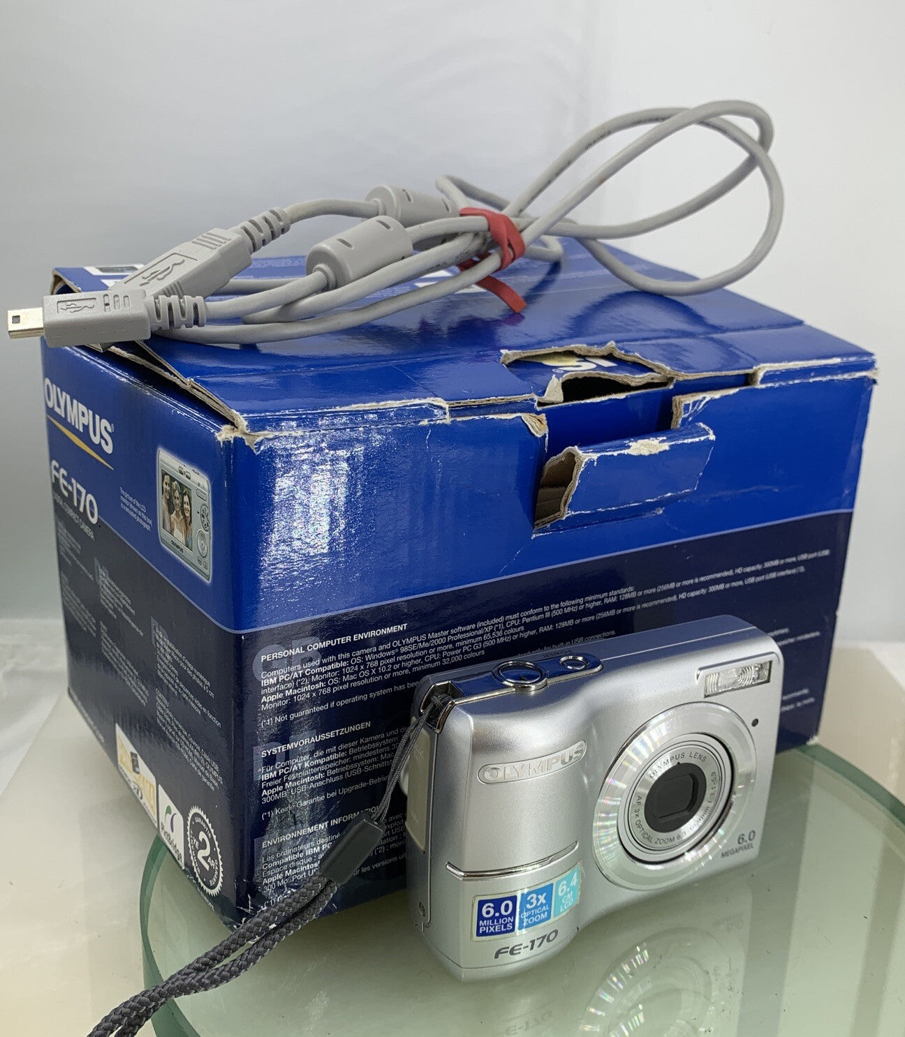 Digitl Camera Olympus FE-170 6.0 MP Silver with Box and wire+CD - TESTED - 8520