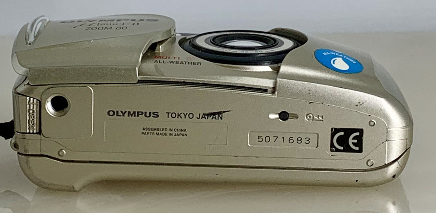 Olympus mju ii Zoom 80 35mm Ultra Compact Camera Beige All Weather  Working #837