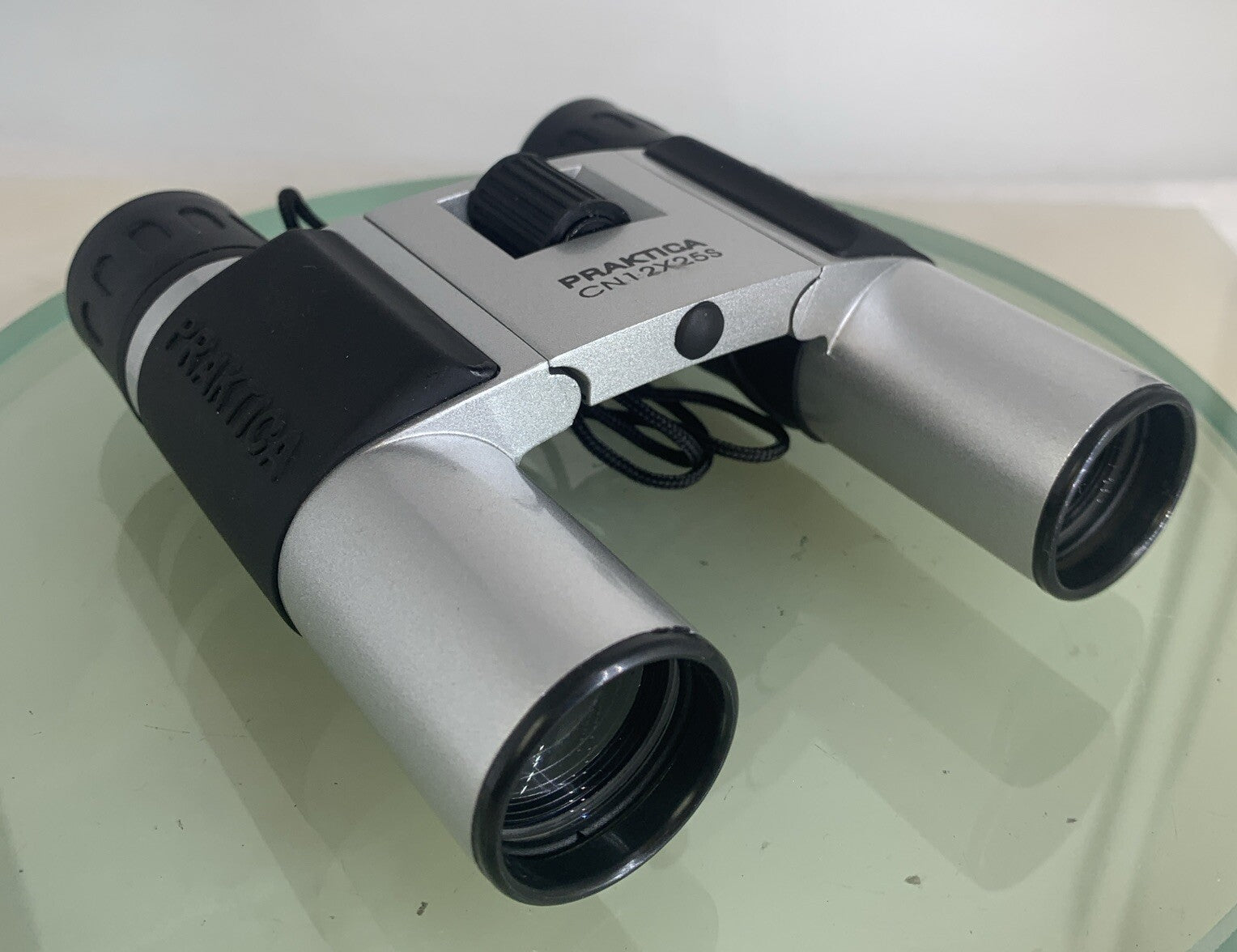 Praktica CN12X25S Foldable Binoculars SILVER GOOD CONDITION+COVER - TESTED - 1381