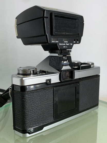 Olympus OM-2 35mm SLR camera body & Hotshoe 2 50mm 1:1.8 +Flash  TESTED #1594