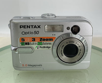 Pentax Optio 50L 5.0MP Digital Camera - Silver NO CHARGER NO CARD TESTED - 311