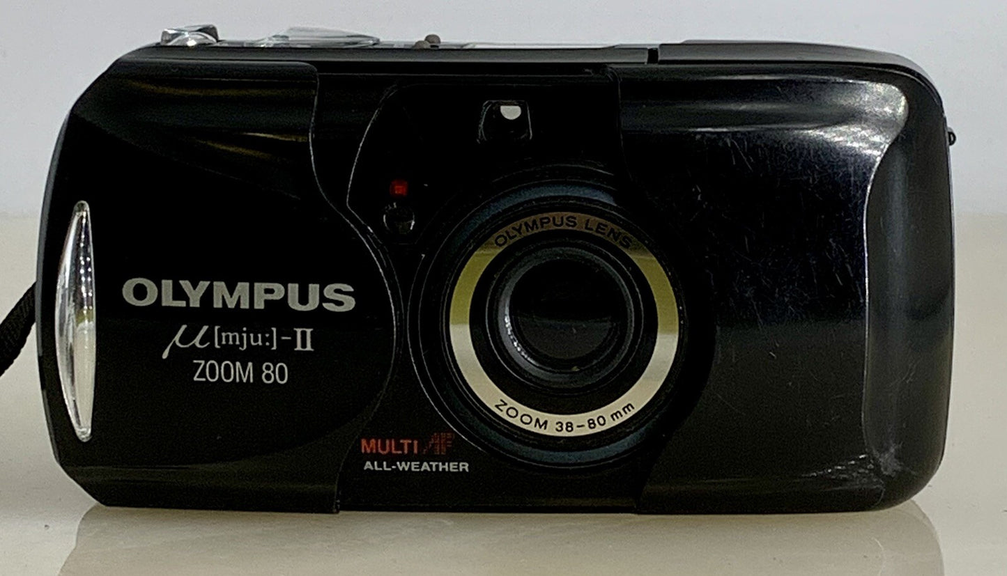 Olympus mju ii Zoom 80 35mm Ultra Compact Camera BLACK All Weather  Working #841