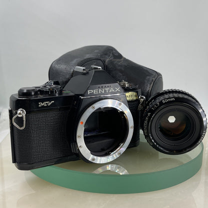 Pentax MV SLR FILM CAMERA + SMC Pentax-A 50mm F/1.7 Lens+CASE  WORKING TESTED6080