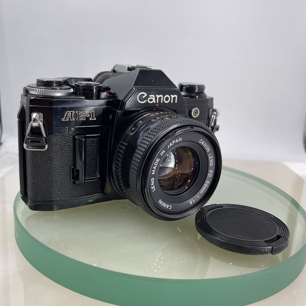 Canon AE-1  Black 35mm SLR Film Manual Camera + Canon 50mm Lens 1.8 TESTED #6120