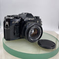 Canon AE-1  Black 35mm SLR Film Manual Camera + Canon 50mm Lens 1.8 TESTED #6120