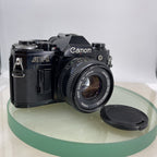 Canon AE-1  Black 35mm SLR Film Manual Camera + Canon 50mm Lens 1.8 TESTED #6120