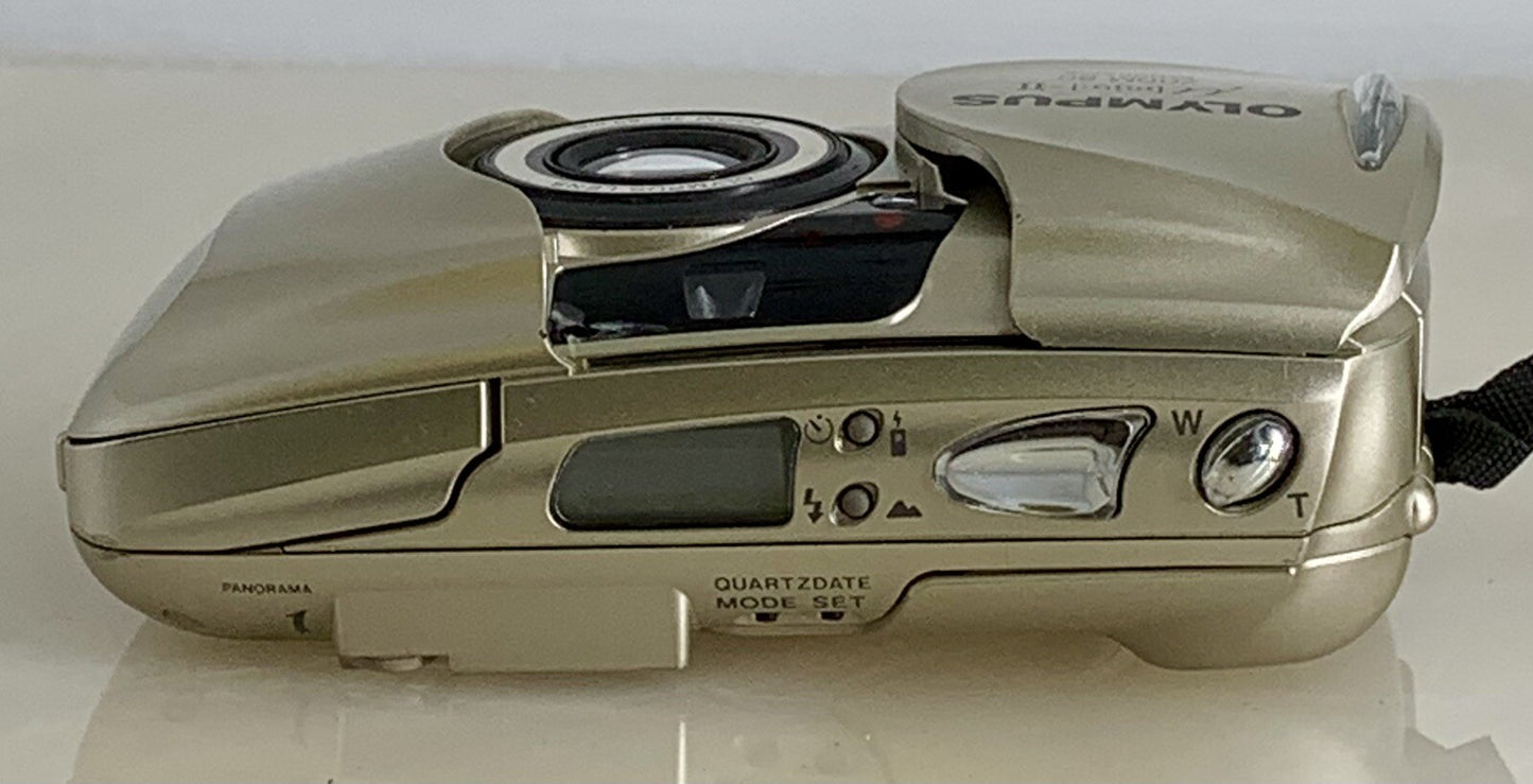 Olympus mju ii Zoom 80 35mm Ultra Compact Camera Beige All Weather  Working #816