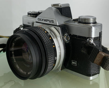Olympus OM-2 35mm SLR camera body Olympus Zuiko 50mm 1:1.8+ Shoe, TESTED  #2412