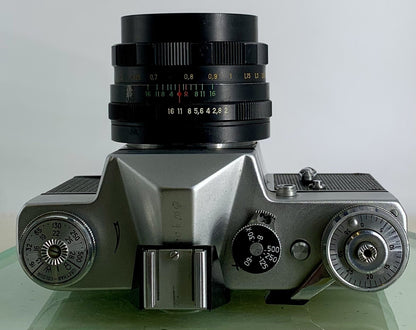 Vintage Zenit - B SLR Camera + HELIOS-44M 2/58 Lens + SILVER + TESTED - 3297