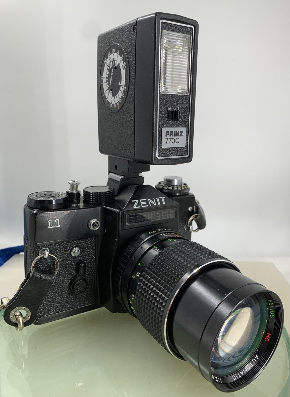 Zenit 11 VINTAGE CAMERA BLACK + HELIO LENS + PRINZ 770C FLASH LITE TESTED - 2690