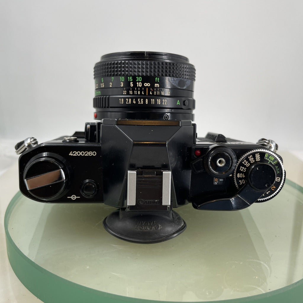 Canon AE-1  Black 35mm SLR Film Manual Camera + Canon 50mm Lens 1.8 TESTED #6126