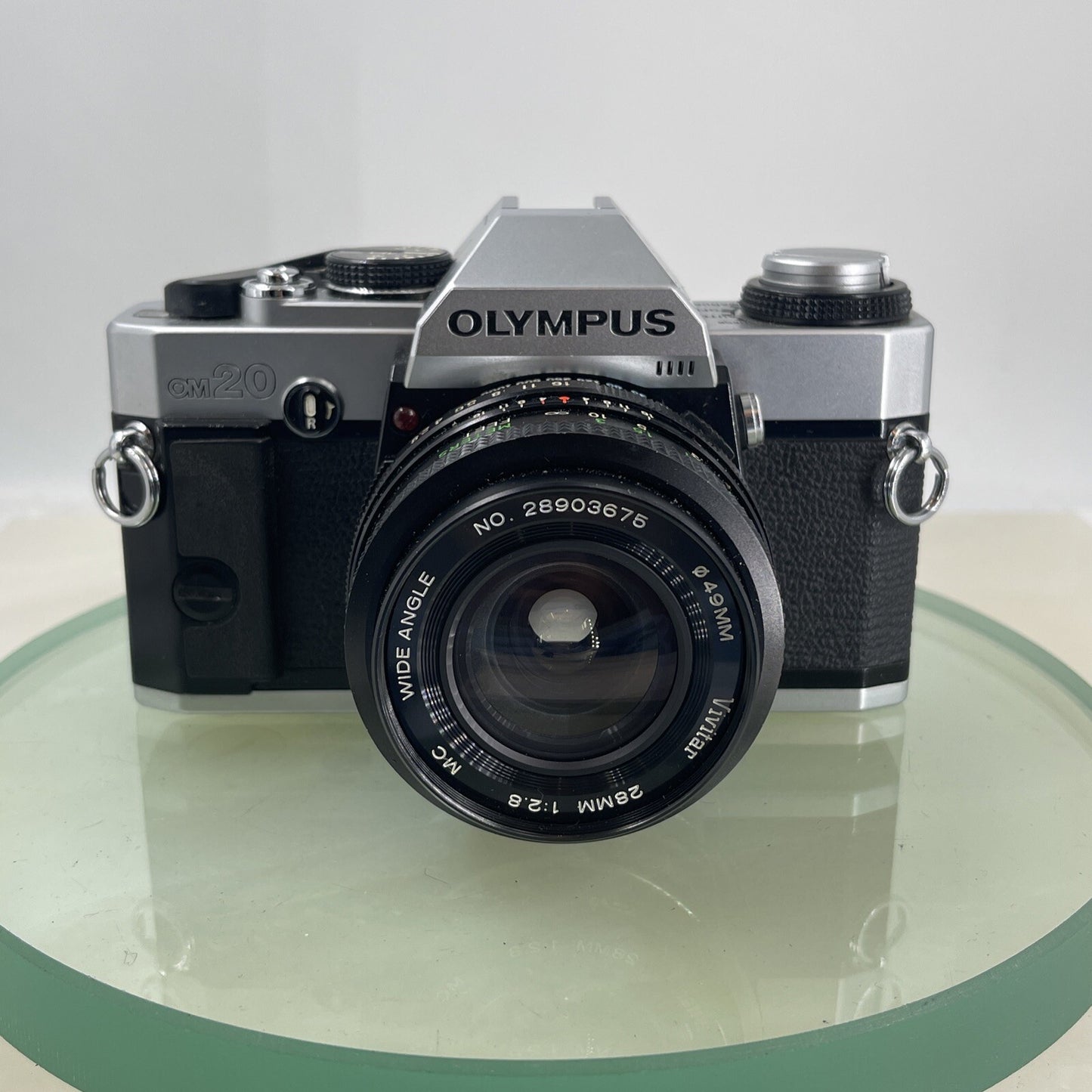 Olympus Om20 35mm slr film camera With Vivitar 28mm 1:2.8  Lens SERVICED  #6201
