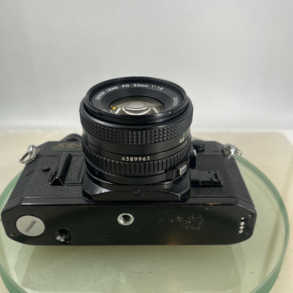 Canon AE-1 Program 35mm SLR Film Manual Camera BLACK+Canon 50mm F/1.8 FD Lens8823