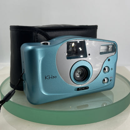 KH30 Film Camera 35mm With Built-In Flash Tested + Cased Blue #6710