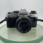 BOXED Olympus OM10 35mm SLR Film Camera with 50mm Lens + Leather Case+T20 FLASH+3
