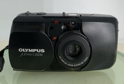 Olympus Mju Zoom 35mm Film Point and Shoot Camera Black Tested + BOX,SERVICED1011