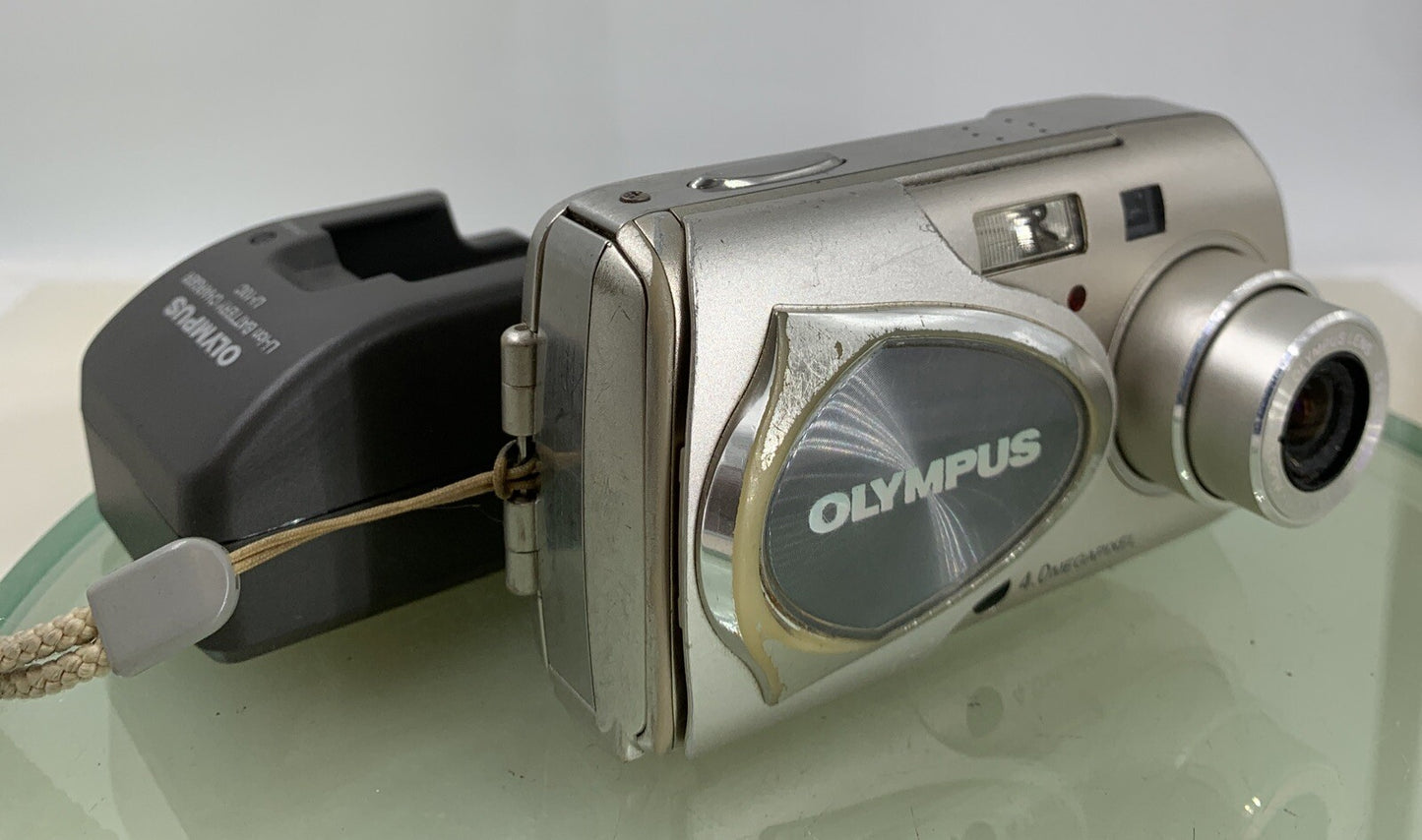 Olympus Mju-410 COMPACT DIGITAL CAMERA SILVER WITH CHARGER - TESTED - 9860