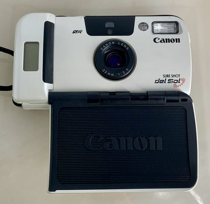 Canon Sure Shot Del Sol 35mm Film Point&Shoot Camera White Tested Solar Powered8