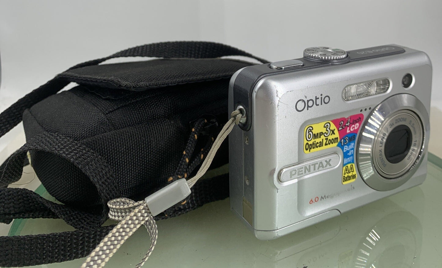 Pentax COMPACT DIGITAL CAMERA Optio E20 6.0MP Silver WITH COVER TESTED - 40