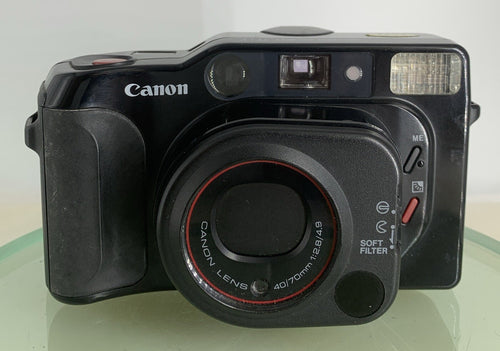 Canon Sure Shot Multi Tele 35mm Film Camera Black NO BATTERY - TESTED - 5671